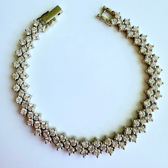 18 TCW Cubic Zirconia CZ 925 Sterling Silver 8.5mm Diamond Shape Tennis Bracelet - Picture 2 of 10